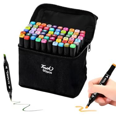 Imagem de Estojo 60 Cores Caneta Ponta Dupla Touch Marcador Permanente, Canetinha Duas Pontas para Colorir Pintar Desenho Lettering Profissional e Escolar