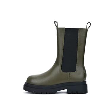 Imagem de Cizme chelsea Cape Robbin Vegas pentru femei, ghete pentru femei la mijlocul gambei cu tocuri bloc grosime - Măsline Mărimea 7