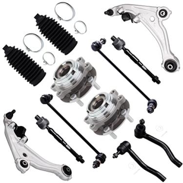 Imagem de SCITOO Kit de suspensão dianteira 12 peças Braço de controle inferior e juntas esféricas Elo de barra oscilante Extremidades externas da haste de direção com botas de direção Cubo de rolamento de roda