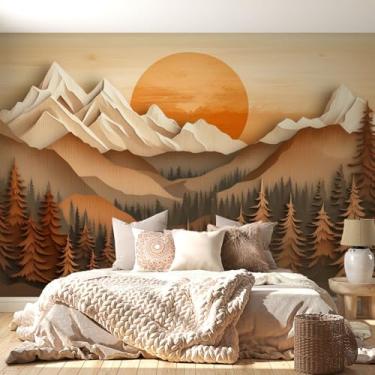 Imagem de Sufeasdf Papel de parede florestal descasque e cole, papel de parede mural de paisagem de montanha, decoração de parede autoadesivo de árvore florestal, papel de contato à prova d'água removível