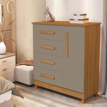 Imagem de Cômoda Grécia Elegante E Moderna Com Gaveta Em Mdf (NATURE/OFF WHITE) (Nature Gris)