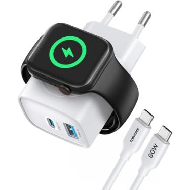 Imagem de Carregador de Parede Universal, Carregador Indução, Com Conectores Tipo C e USB-A Integrados Simultaneamente O Seu Telemóvel, Relógio E Tablet, Branco, 20W