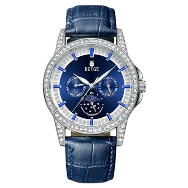 Imagem de RUIGE Relógio masculino com cinto de lazer, multifuncional, impermeável, versátil, moderno, estudante N9, Azul