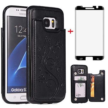 Imagem de Capa de telefone para Samsung Galaxy S7 Edge com protetor de tela de vidro temperado e porta-cartões capa carteira flip couro acessórios para celular Glaxay S7edge Gaxaly S 7 Plus Galaxies GS7 7s