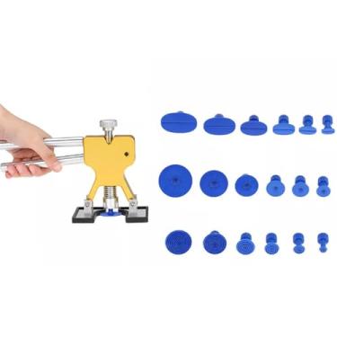 Imagem de Kit Martelinho de Ouro, Repuxadeira com 18 Ventosas Azuis para Reparos Automotivos