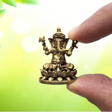 Imagem de Purpledip Ídolo de latão em miniatura raro Ganesha Ganapati em lótus: estátua colecionável com acabamento muito fino detalhado (12698Z4)