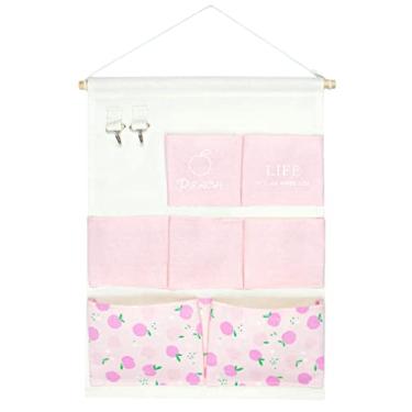 Imagem de KINGREE Bolsa de armazenamento suspensa com 7 bolsos e 2 pothook, organizador de porta de parede à prova d'água para armário de banheiro do quarto (pêssegos)