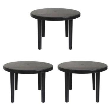 Imagem de Kit 3 Mesas de Plástico Redonda 94cm Preta Desmontável - Plastics