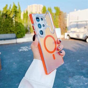 Imagem de HPQWN Para Samsung S24Ultra Holder Magnetic Phone Case Capa colorida à prova de choque (para Samsung S24Ultra/laranja)