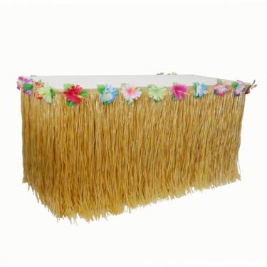 Imagem de AniiKiss saia de grama de mesa para decoração de mesa havaiana Hula Luau decoração de mesa suprimentos, Festucine, 9 ft