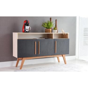 Imagem de Balcão Buffet Para Sala De Jantar Mdf Madeirado Pés Jatobá 3 Portas Pr