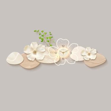 Imagem de Pintura decorativa com relógio Grande decoração de luz de parede com relógio e controle remoto para sala de estar, luminária de parede moderna em concha de flor 3D, relógios de parede silenciosos anti