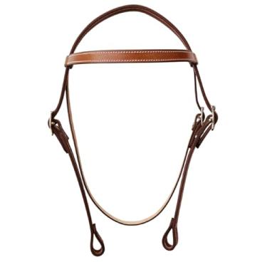 Imagem de WEMBILS Farol de couro ocidental Latigo Browband Headstall com costura dupla marrom para cavalos, presentes equestres para cavalos (bronzeado)