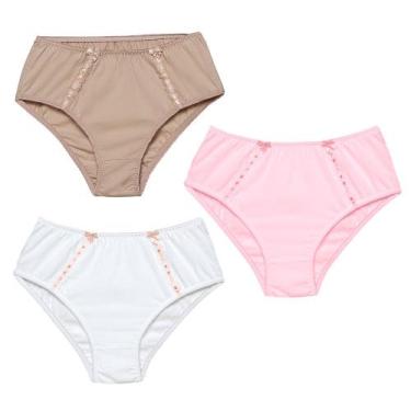 Imagem de 3 Calcinha Cintura Alta Luminate 2112 Renda Rosa Branco Choco, M