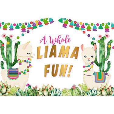 Imagem de COMOPHOTO Llama Divertido Fundo de Festa para Meninas Aniversário Decoração de Festa Foto Estante de Fundo Crianças Fiesta Llama Bebê Chuveiro Suprimentos de Festa Bandeira de Mesa de Bolo, Vinyl, 7' x 5'