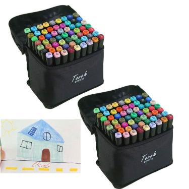 Imagem de Estojo Canetinha Permamente 60 Cores Caneta Ponta Dupla Marcador Bolsa com Alça Pintura Desenho Escola Trabalho Curso Faculdade Arte Lazer