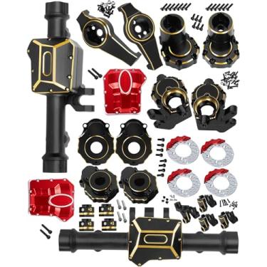 Imagem de RCHuiWow RC Upgrades Part for 1/10 TRX4,Brass Front & Rear Portal Axles,Diff Covers,Caster Blocks C Hub Carrier,Inner & Outer Portal Cover Housing,Axle Mount,Hex Hub w/Red Diff Covers,Black
