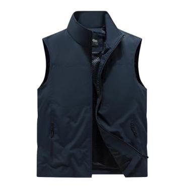 Imagem de Colete De Pesca Respirável De Malha Masculina, Colete Masculino Plus Size Com Zíper E Sem Mangas Para Caça E Pesca Com Bolsos, Jaqueta Trabalho Para Viagem E Fotografia Ao Ar Livre(Dark blue,XX-Large)