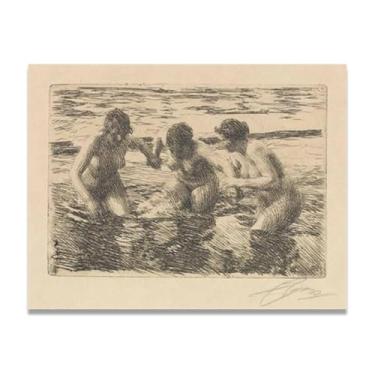 Imagem de LKXGRRSFG Impressões em tela Against The Current Anders Zorn - Arte de obra-prima sueca, decoração de parede serenidade de verão e coleção de galeria doméstica 69,88 x 91 cm