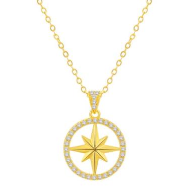 Imagem de X9H8N9 Colar de bússola com pingente de joia de zircônia cúbica banhada a ouro 18 K, 55, zircônia cúbica de latão banhado a ouro, zircônia cúbica, 55, Zircónia cúbica de latão banhado a ouro, Zircônia