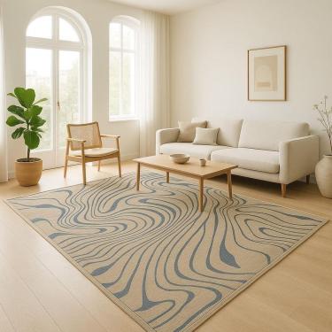 Imagem de Tapete Sala 300X400Cm 3X4 Sem Pelo Organico Bege Azul