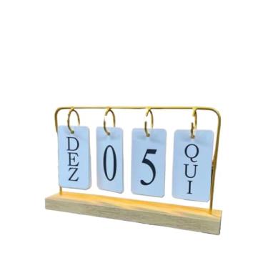 Imagem de Calendário de Mesa Decorativo com Plaquinhas Preto/Dourado Permanente Escritório(DOURADO)
