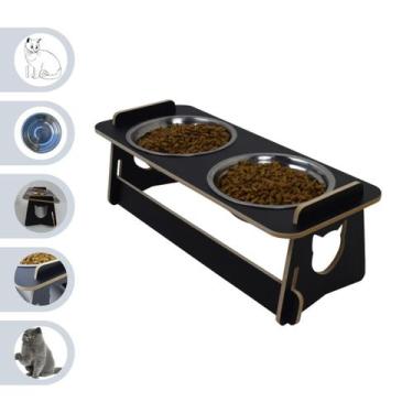 Imagem de Comedouro Bebedouro Gato Elevado Pet Duplo Tigela Ração Inox Saudável 