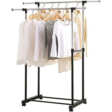 Imagem de LIFOND Suporte para roupas com rodas, trilho de roupas com sapateira, aplique no quarto, sala de estar, suporte fácil de montar para decoração de quarto, preto