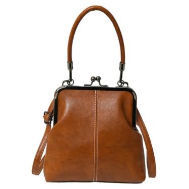 Imagem de Bolsa tiracolo feminina Kiss Lock de couro PU com fecho de beijo, bolsa de ombro transversal, bolsas Hobo, carteira, bolsas de mão, Marrom A, One Size