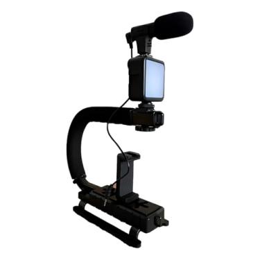 Imagem de Kit Suporte Estabilizador em U para Smartphone e Câmera, com LED 5600K, Microfone e Controle Remoto Bluetooth, Suporta até 2kg