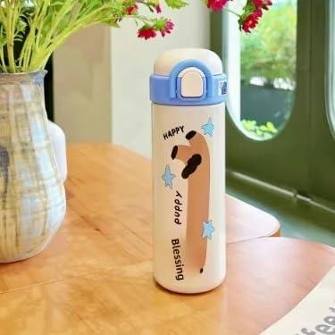 Imagem de Garrafa Térmica Infantil em Aço Inoxidável, com Alça e Canudo - Animais Divertidos 500ml (Dog)