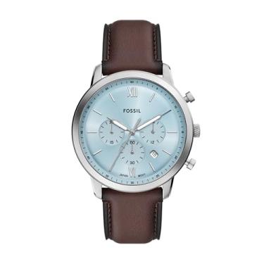 Imagem de Fossil Relógio cronógrafo masculino de aço inoxidável e couro Neutra Quartz, Couro marrom/prata/azul gelo, 44 MM