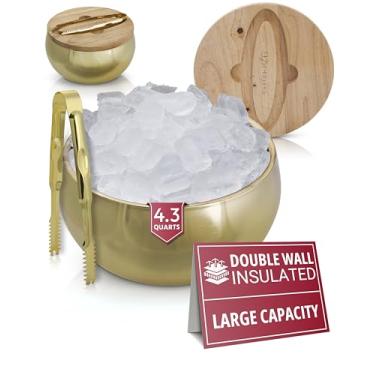 Imagem de Gusto Nostro Balde de gelo isolado 4,1L com tampa e pinça, balde de gelo de aço inoxidável de parede dupla grande, balde de gelo livre de BPA para bar de coquetel, mantém champanhe, vinho, cerveja