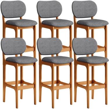 Imagem de Kit 6 Banquetas Alta Cozinha Betta L02 Imbuia Cinza Escuro