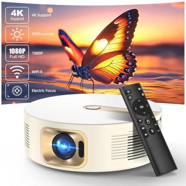 Imagem de Projetor Smart 1080P 4k Full HD Portátil com Alto-Falante Integrado, 11000 Lm WiFi 6, Bluetooth 5.0 e Correção Automática - Ideal para Cinema em Casa, Jogos e Externas, Beige