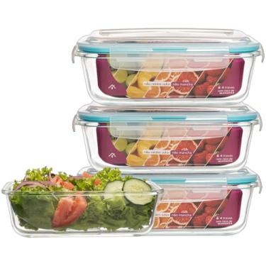 Imagem de KIT 3 Potes de Vidro Retangular com Tampa Hermética 1040ml (Azul)