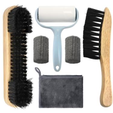 Imagem de Covzoe Conjunto de 6 escovas para mesa de sinuca e trilhos, kit de limpeza de feltro de bilhar com 2 escovas de madeira, pano de limpeza de tacos, rolo de fiapos pegajoso e 2 panos de polimento de