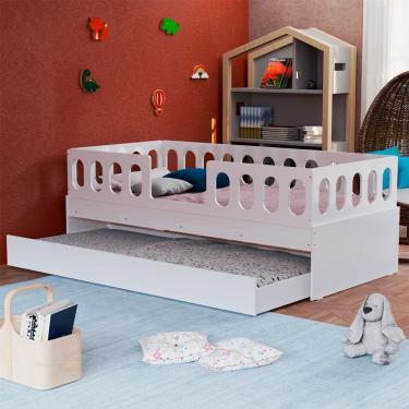 Imagem de Cama Infantil Reforçada Lara Solteiro com Cama Auxiliar Branco - Baby Mobília