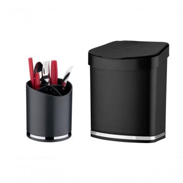 Imagem de Kit 2 Peças Preto Future Lixera E Porta Talheres Utensilios