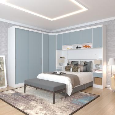 Imagem de Quarto De Canto Casal Com Guarda Roupas Cabeceira E Mesas De Cabeceira Alpes Luciane Móveis Branco Pf Com Grey Sky Pf