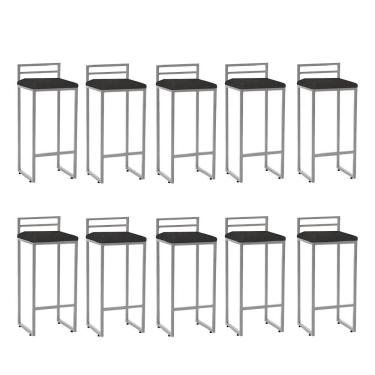 Imagem de Kit 10 Banqueta Alta Com Encosto Petra Balcão Ferro Prata Corino Cinza