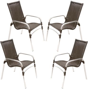 Imagem de Kit 4 Cadeiras Emily Em Alumínio E Fibra Sintética Trama Original Tabaco