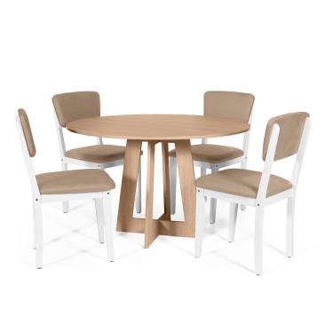 Imagem de Mesa De Jantar Redonda Montreal Jade Com 4 Cadeiras Estofadas Ella Branco/marrom Claro