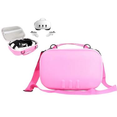 Imagem de GETGEAR Capa Para Fone De Ouvido Realidade Virtual Compatível Com Meta Quest 3/3S, Organizador Viagem Portátil E Alça Ombro Controles, Também Serve 2 Dispositivos, Oculus 3, Vision Pro (Rosa)