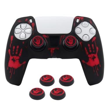 Imagem de RALAN Controle Com Estampa De Sangue A Laser E 4 Apoios Para Os Polegares Ps5, Capa Protetora Silicone Antiderrapante Compatível Joystick Sem Fio/Com Fio Ps5