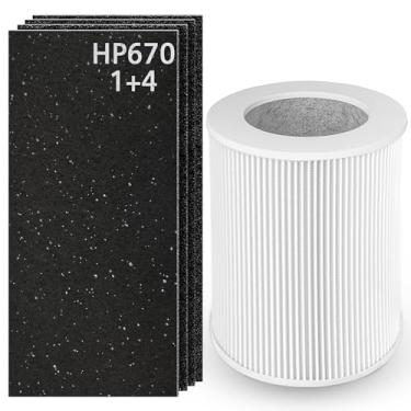 Imagem de Ecofort Filtro Hepa De Reposição Hp670 Compatível Com Purificador Ar Hunter Large Tower, Compare A Peça Nº H-Hf670-Vp, 1 X + 4 Carvão Ativado
