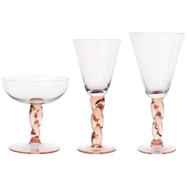 Imagem de Taça de Cristal com Haste Torcida Rosa, Conjunto de 3 Peças para Vinho e Coquetel *Unidades Vendidas Separamente