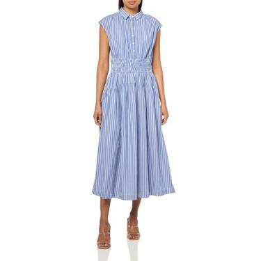 Imagem de Lucky Brand Vestido midi feminino listrado com cintura caída, Listra azul, XG
