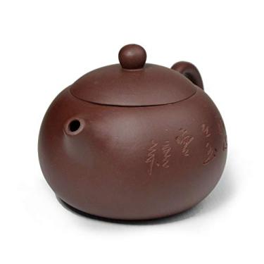 Imagem de Bule de chá de 270 ml clássico chinês Xishi Zisha infusor de panelas de barro para chá solto esculpido à mão ótimo poema (florescendo)