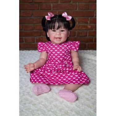 Imagem de Bebê reborn artesanal com vestido e mamadeira pode dar banho - Mundo A